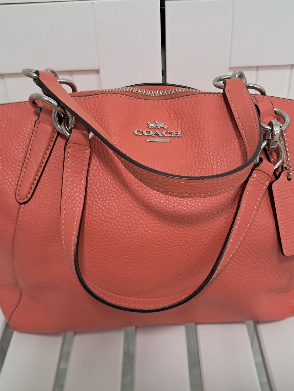 Coach Coral Pebbled Leather Satchel with Silver Hardware EUC Free Shipping - Picture 3 of 8